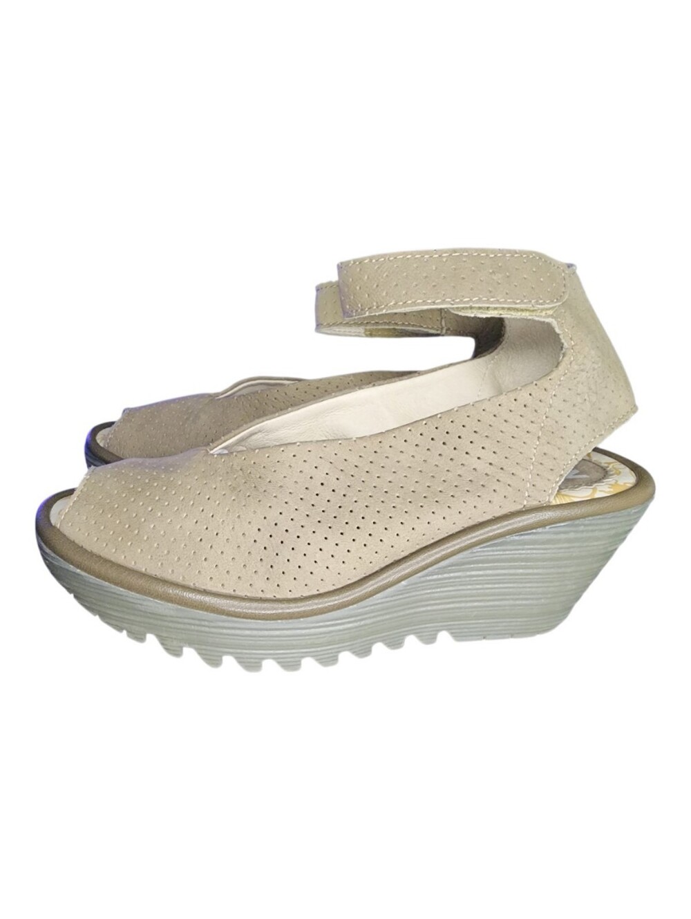 FLY London Yala Perforated Wedge Sandal, Womens 37EU (6.5-7 US)